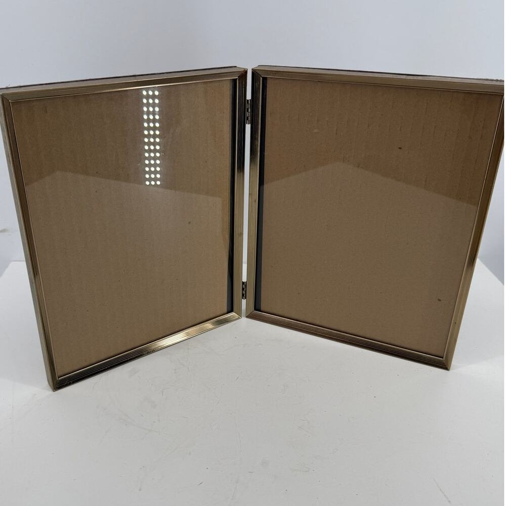 Gold Tone Folding Double Picture Frame 8x10 Hinged Dual Photo Tabletop Display